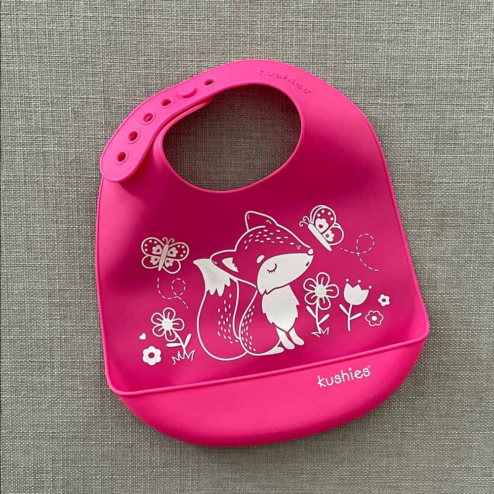 Pink Fox Design Kushies silicone Baby Bib